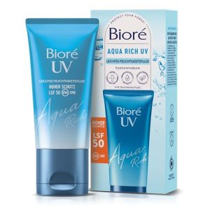Biore Aqua Rich UV - Sonnenschutz LSF 50 - UVA/UVB - Leicht und nicht-fettig - Sonnędiges Gesicht - Make-Up friendly
