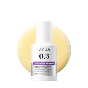 ANUA Retinol-Serum für Anti-Aging und strukturierte Haut 0,11% Retinol 30 ml | 20+ beruhigende Inhaltsstoffe | sanft für
