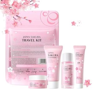 Japan Sakura Hautpflege Set für Teenager-Mädchen - Feuchtigkeit und Anti-aging - Gesichtspflege Set mit Reisetasche - Pe