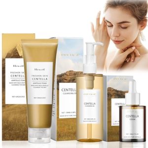 3 Stück Centella Reinigungsschaum Gesicht + Centella Reinigungsoil + Centella Serum, Centella Asiatica Extrakt, Lossauft