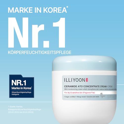 41dbult8kml.jpg ILLIYOON Ceramide Reichhaltige Feuchtigkeitscreme 200ml, für trockene und empfindliche Kinder- und Erwachsenenhaut, 100