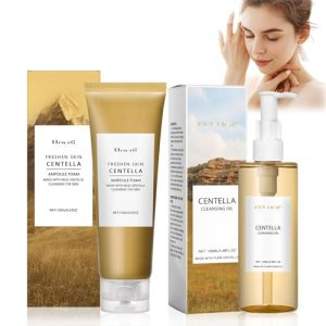 2 Stück Centella Cleansing Oil + Centella Reinigungsschaum Gesicht, Porenkontrolle, für Alle Hauttypen, Verkleinerte Por