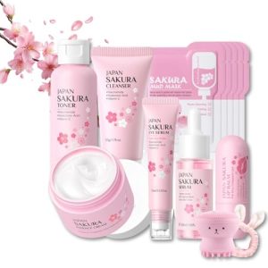 Sakura Gesichtspflege Set 13pcs für Herzliche Geschenke - Hyaluron & Niacinamide im Serumbottle - Reinigung & Pflege - G