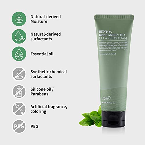 41ytbputugl.jpg BENTON Deep Green Tea Cleansing Foam - Reinigend, strafft Poren, fettige und empfindliche Haut, glatter Finish, [Amazon-