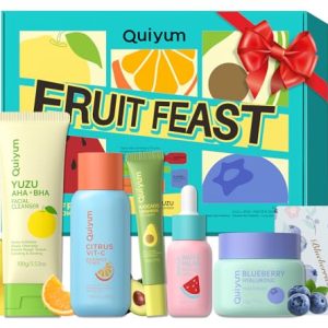 Obst Gesichtspflege Set für Damen mit 5düsen Reiniger, Toner, Serum, Augencreme und Feuchtigkeitscreme